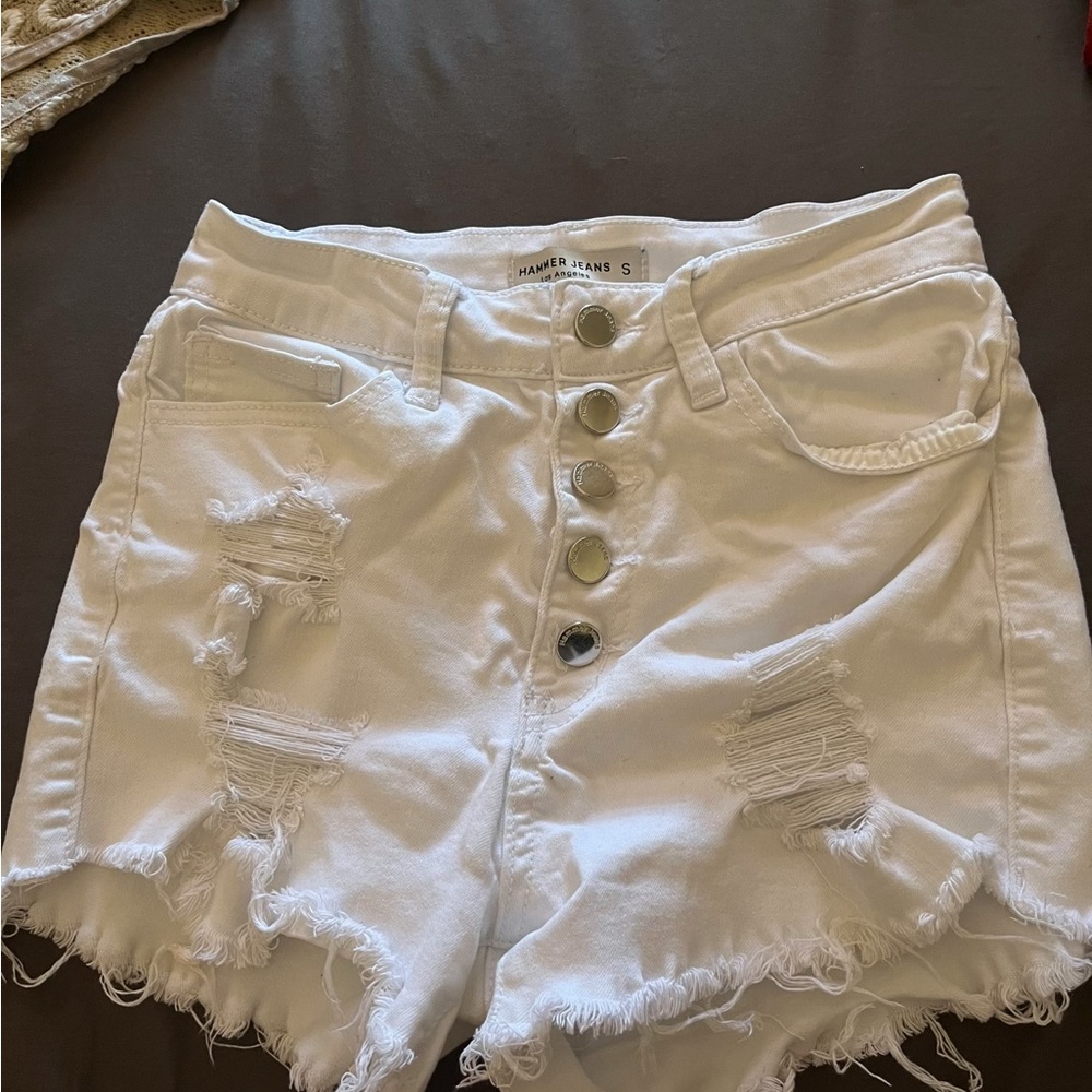 White Distressed Jean Shorts